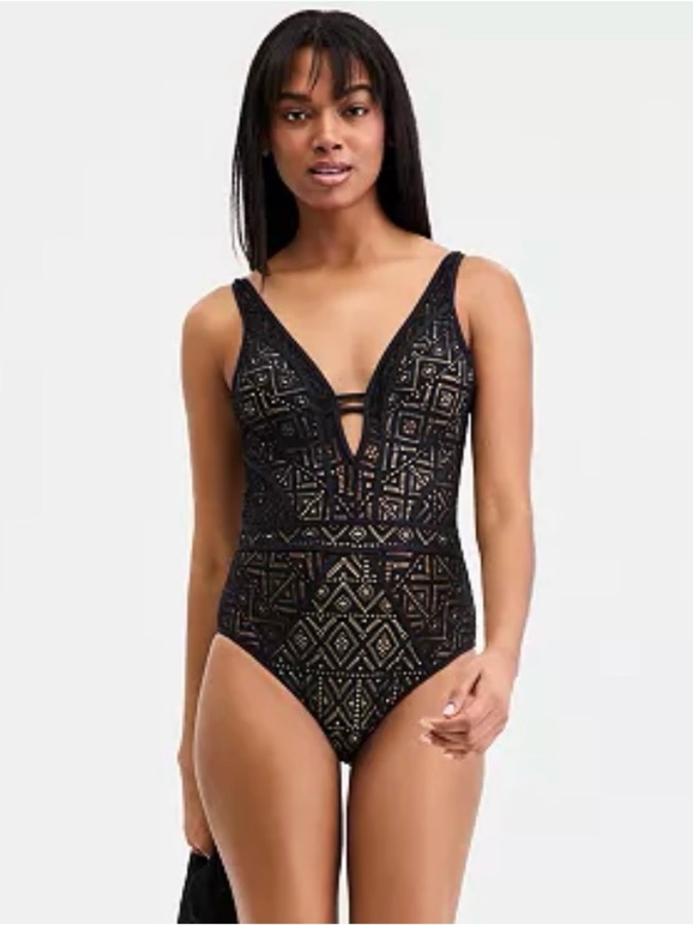 BECCA Black Crochet One-Piece Swimwear with Lace Detail